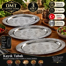 Dmt Copper Home 430 Kalite Krom Çelik 3 Adet Işlemeli Kayık Tabak 35 cm – Iskender, Kebap, Pilav ve Salata Sunum Tabağı
