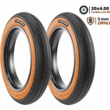 SkyWheel 20X4.0 3mm Zırhlı Fat Bike E-Bike Dış Lastik Seti (Ön ve Arka) Asfalt Desen - Kahverengi Yanak