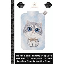 Floranova Delux Serisi Nimmy Magsafe Gri Kedi 3D Manyetik Tutucu Telefon Standı Kartlık Stant