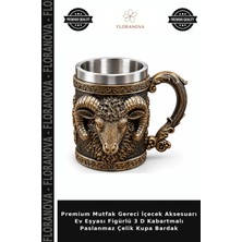 Floranova Premium Mutfak Gereci Içecek Aksesuarı Ev Eşyası Figürlü 3 D Kabartmalı Paslanmaz Çelik Kupa Bardak