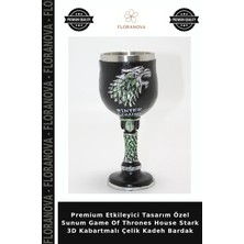 Floranova Premium Etkileyici Tasarım Özel Sunum Game Of Thrones House Stark 3D Kabartmalı Çelik Kadeh Bardak