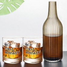 Bk Gift Kişiye Özel Isimli Dtf But First Viski Tasarımlı Ikili Viski Kadehi ve Karaf Seti, Arkadaşa Hediye, Sevgiliye Hediye