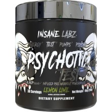 Insane Labz Psychotic Test Energy Pump Boosting Preworkout Dmae Bitartrate D-Aspartic Acid Creatine Hcl And Glycerol Monostearate 30 Servings Lemon-Lime