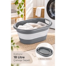 Karawent Home 18 Litre Katlanabilir Akordiyon Çamaşır Sepeti – Çok Amaçlı Portatif Çamaşır Leğeni, Yer Tasarruflu, Gri