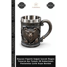Floranova Hayvan Figürlü Soğuk Içecek Özgün Tasarım Ayı Temalı 3D Kabartmalı Paslanmaz Çelik Kupa Bardak