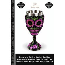 Floranova Premium Farklı Kadeh Cadılar Bayramı Karanlık Tarz Day Of The Dead Şeker Kuru Kafa Tasarımlı 3D