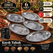 Dmt Copper Home 430 Kalite Krom Çelik 6 Adet Işlemeli Kayık Tabak 35 cm – Iskender, Kebap, Pilav ve Salata Sunum Tabağı