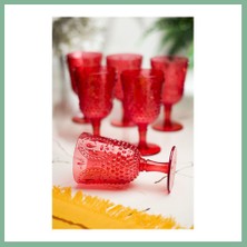 Bşk Virgo Akrilik Kırmızı 6'lı Kadeh & Su Meşrubat Kahve Yanı Bardağı 450 ml ( Cam Değildir ) BSK2026
