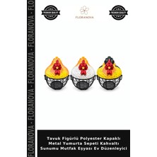 Floranova Tavuk Figürlü Polyester Kapaklı Metal Yumurta Sepeti Kahvaltı Sunumu Mutfak Eşyası Ev Düzenleyici