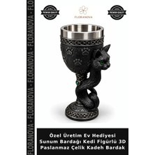 Floranova Özel Üretim Ev Hediyesi Sunum Bardağı Kedi Figürlü 3D Paslanmaz Çelik Kadeh Bardak