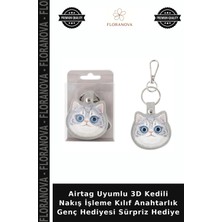 Floranova Airtag Uyumlu 3D Kedili Nakış Işleme Kılıf Anahtarlık Genç Hediyesi Sürpriz Hediye