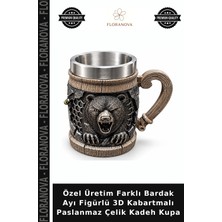 Floranova Özel Üretim Farklı Bardak Ayı Figürlü 3D Kabartmalı Paslanmaz Çelik Kadeh Kupa