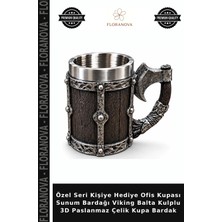 Floranova Özel Seri Kişiye Hediye Ofis Kupası Sunum Bardağı Viking Balta Kulplu 3D Paslanmaz Çelik Kupa Bardak