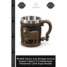 Floranova Mutfak Gereci Çay Bardağı Sunum Kupası Figürlü 3 D Kabartmalı Paslanmaz Çelik Kupa Bardak