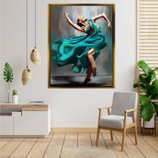 Giyense Tabloturkuaz Elbiseli Dans Eden Kadın Çerçeveli Kanvas Tablo Modern Salon Dekoru