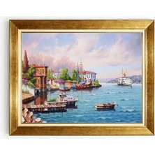 Giyense Tablo Istanbul Boğazı Yalılar ve Vapur Manzaralı Altın Çerçeveli Kanvas Tablo