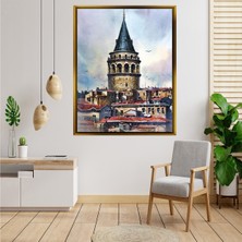 Giyense Tablosuluboya Galata Kulesi Istanbul Manzarası Çerçeveli Kanvas Tablo Modern Salon Dekoru