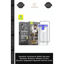 Floranova Seyahat Yardımcısı Mobil Koruma Parlama Önleyici iPhone 15 Pro Uyumlu Uygulama Aparatlı Kavisli Cam