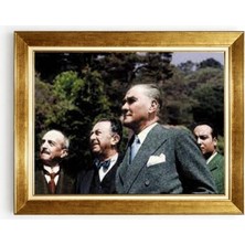 Giyense Tabloaltın Varak Çerçeveli Mustafa Kemal Atatürk Fotoğrafı Tablo - Tarihi Nostaljik Duvar Dekoru