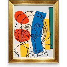 Giyense Tablogold Çerçeveli Picasso Tarzı Soyut Kadın Portresi Tablo - Modern Çizgisel Duvar Sanatı