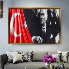 Giyense Tablotürk Bayrağı ve Atatürk Portresi Tablosu Çerçeveli Kanvas Tablo Modern Salon Dekoru