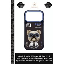 Floranova Özel Üretim iPhone 17 Pro / 18 Pro Uyumlu Nakış Işlemeli Kılıf 3D Eğlenceli Telefon Koruyucu Gençlik