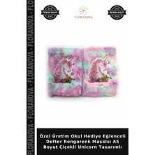 Floranova Özel Üretim Okul Hediye Eğlenceli Defter Rengarenk Masalsı A5 Boyut Çiçekli Unicorn Tasarımlı