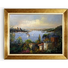 Giyense Tablo Klasik Istanbul Boğazı ve Deniz Manzaralı Yağlı Boya Dokulu Çerçeveli Tablo