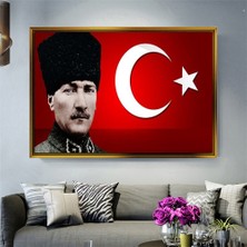 Giyense Tablomavi Gözlü Kalpaklı Atatürk Tablosu Çerçeveli Kanvas Tablo Modern Salon Dekoru