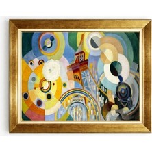 Giyense Tablo Soyut Geometrik Kübist Sanat Altın Çerçeveli Kanvas Tablo