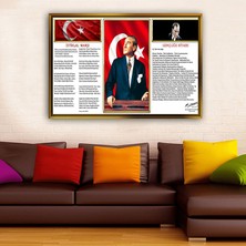 Giyense Tabloistiklal Marşı ve Gençliğe Hitabe Atatürk Portreli Tablo Çerçeveli Kanvas Tablo Modern Salon Dekoru