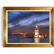 Giyense Tablo Işıklı Kız Kulesi Manzaralı Gece Temalı Çerçeveli Duvar Tablosu