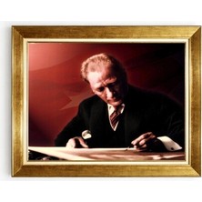 Giyense Tablogold Çerçeveli Atatürk Duvar Tablosu Türk Bayrağı Temalı