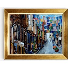 Giyense Tablo Nostaljik Eski Istanbul Sokak Yaşamı Kanvas Tablo Tarihi Evler Çerçeveli Duvar Tablosu