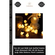 Floranova 5m 28 LED Rgb Işık Şeffaf Kablo Fişli Eklemeli Mz-18-20 Duvar Işığı Oda Dekoru Parti Lambası