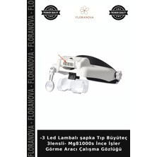 Floranova -3 LED Lambalı Şapka Tıp Büyüteç 3lensli- MG81000S Ince Işler Görme Aracı Çalışma Gözlüğü