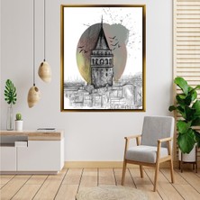 Giyense Tablogalata Kulesi Karakalem Kanvas Tablo Istanbul Silüeti Eskiz Duvar Tablosu