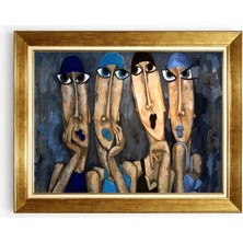 Giyense Tablo Modern Soyut Kadın Figürleri Gold Çerçeveli Kanvas Tablo Kübik Sanat Serisi