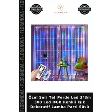 Floranova Özel Seri Tel Perde LED 3*3m 300 LED Rgb Renkli Işık Dekoratif Lamba Parti Süsü