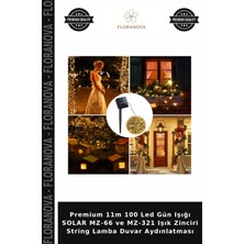 Floranova Premium 11M 100 LED Gün Işığı Solar Mz-66 ve MZ-321 Işık Zinciri String Lamba Duvar Aydınlatması
