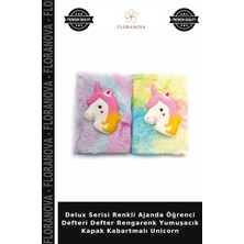 Floranova Delux Serisi Renkli Ajanda Öğrenci Defteri Defter Rengarenk Yumuşacık Kapak Kabartmalı Unicorn