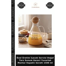 Floranova Özel Üretim Içecek Servisi Doğal Tarz Sunum Gereci Yuvarlak Mantar Kapaklı Sürahi 1500 ml