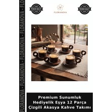 Floranova Premium Sunumluk Hediyelik Eşya 12 Parça Çizgili Akasya Kahve Takımı