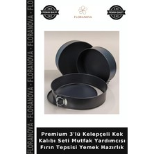 Floranova Premium 3'lü Kelepçeli Kek Kalıbı Seti Mutfak Yardımcısı Fırın Tepsisi Yemek Hazırlık