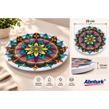 Abnturk 29X1,5CM Dekoratif Desenli Metal Sunum Tepsisi-Şık Canlı Renkler Dayanıklı Tepsi (Stoktaki Modelden Gönderim Sağlanır)