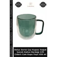 Floranova Delux Serisi Çay Kupası Soğuk Içecek Kahve Bardağı Çift Cidarlı Cam Kupa Yeşil 450 ml