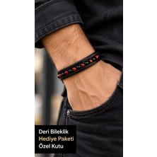 Herşey Nota Mirevox Pelaris Siyah Kırmızı Boncuklu Deri Erkek Bileklik - Katmanlı