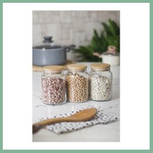 Bşk Virgo 3 Lü Set Bambu Kapaklı Cam Kavanoz & Erzak Saklama Kabı 800 ml Orta Boy ( Vakum Kapak ) BSK2026