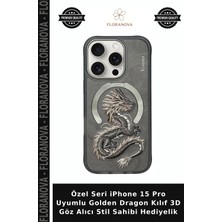 Floranova Özel Seri iPhone 15 Pro Uyumlu Golden Dragon Kılıf 3D Göz Alıcı Stil Sahibi Hediyelik