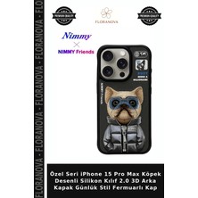 Floranova Özel Seri iPhone 15 Pro Max Köpek Desenli Silikon Kılıf 2.0 3D Arka Kapak Günlük Stil Fermuarlı Kap